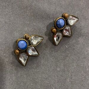 Source Unknown Blue and Gold Cluster Earrings